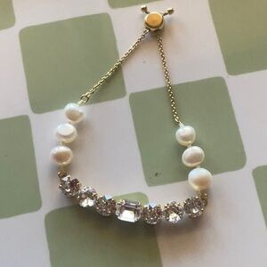 Sorrelli Gold and Pearl Crystal Bolo Bracelet